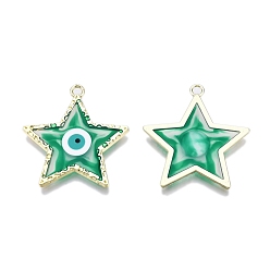 Vert Pendentifs en émail , or, étoile avec un mauvais œil, verte, 37.5x35.5x3mm, Trou: 2.5mm