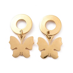 Golden 304 Stainless Steel Butterfly Dangle Stud Earrings for Women, Golden, 22.5mm, Pin: 0.8mm