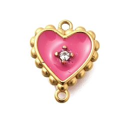 Темно-Розовый 304 подвески-сердечки из нержавеющей стали с эмалью, с кристально горный хрусталь, ионное покрытие (ip), реальный 14 k позолоченный, темно-розовыми, 12.5x10x3 мм, отверстие : 1 мм