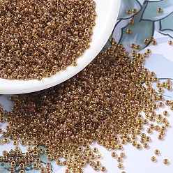 (RR345) Salmon Lined Peridot Luster Миюки круглые бусины рокайль, японский бисер, 11/0, (rr 345) перидот с подкладкой из лосося, 2x1.3 мм, отверстие : 0.8 мм, Около 1111 шт / 10 г