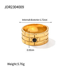 JDR2304009 18K Gold Anti-Allergy Black Agate Ring with Textured Band - Non-Fading Hand Jewelry