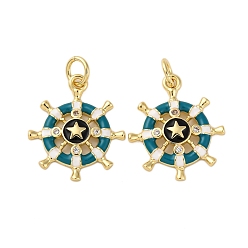 Зеленый Латунные микро проложить кубического циркония подвески, якорь и штурвал, с эмалью, стойки покрытие, реальный 18 k позолоченный, долговечный, с целью перехода в кольце, без кадмия и без свинца, с целью перехода в кольце, зелёные, 18x15.5x2.5 мм, отверстие : 3 мм