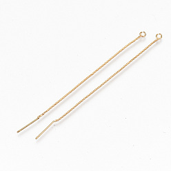 Real 18K Gold Plated Brass Stud Earring Findings, Ear Thread, with Loop, Nickel Free, Real 18K Gold Plated, 80~85x0.8mm, Hole: 1.8mm, Pin: 0.7mm