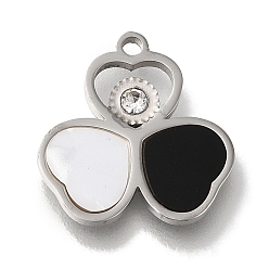 Нержавеющая Сталь Цвет Акриловые подвески, с 304 нержавеющей стали выводы горный хрусталь, подвеска в виде клевера в виде сердца, цвет нержавеющей стали, 15x15.5x2.5 мм, отверстие : 1.4 мм
