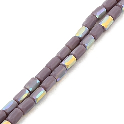 Gray Frosted Imitation Jade Glass Beads Strands, AB Color Plated, Faceted, Column, Gray, 6.5x4mm, Hole: 1mm, about 80pcs/strand, 20.39''(51.8cm)