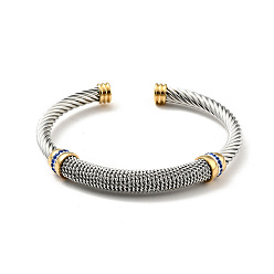 Saphir 304 Bracelet manchette ouverte en forme de corde torsadée en acier inoxydable avec strass pour femme, saphir, diamètre intérieur: 2-1/8 pouce (5.4 cm)