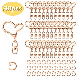 Розовое Золото Застежки-лобстеры из сплава в форме сердца, брелок для ключей, с двухсторонним поворотным крючком с проушиной и железными прыжковыми кольцами, розовое золото , 40x24x8.5 мм, Перейти кольцо: 8x1.2 мм