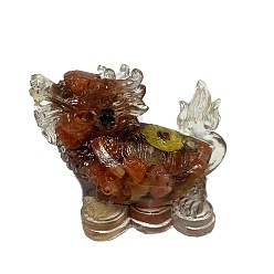 Red Agate Resin Dragon Display Decoration, with Natural Red Agate Chips Inside for Home Office Desk Decoration, 60x30x40mm