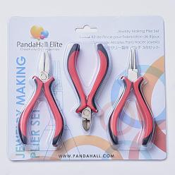 Красный Наборы DIY ювелирных инструментов, ферроникеля круглый нос плоскогубцами, плоскогубцы и плоскогубцы, красные, 115~120x65~70 мм, 3 шт / комплект