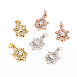 (52) Непрозрачная лаванда Латунные микро проложить кубического циркония прелести, с прыжковых колец, черепаха, прозрачные, разноцветные, 13.5x8.8x3.2 мм, кольца прыжок: 4x0.8 мм, 2 мм внутренним диаметром