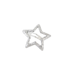 Silver Star Glitter Alloy Snap Hair Clips, Hair Accessories for Girl, Silver, 32mm