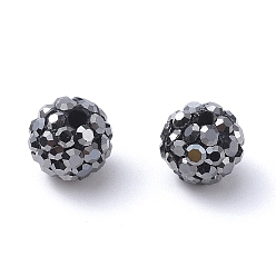Jet Hematite Pave Disco Ball Beads, Polymer Clay Rhinestone Beads, Grade A, Jet Hematite, PP15(2.1~2.2mm), 14mm, Hole: 2mm