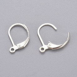 Silver 304 Stainless Steel Leverback Earring Findings, with Loop, Silver Color Plated, 15x10x1.5mm, Hole: 1.2mm, Pin: 1x0.8mm