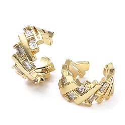 Real 18K Gold Plated Rack Plating Brass Micro Pave Cubic Zirconia Cuff Earring, Cadmium Free & Lead Free, Real 18K Gold Plated, 13.5x13.5x7mm