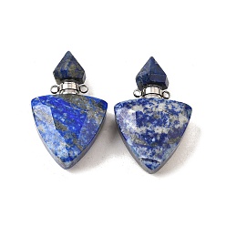Ляпис-Лазурь Подвески для флаконов духов из натурального лазурита, с 304 фурнитурой из нержавеющей стали, граненые, треугольник прелести, цвет нержавеющей стали, 39~40x25x11~12 мм, отверстие : 1.9 мм