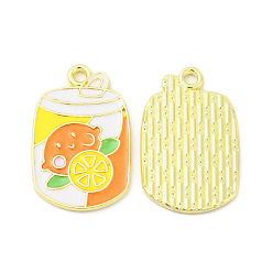 Orange Rack Plating Alloy Pendants, with Enamel, Cadmium Free & Nickel Free & Lead Free, Lemon Drink Charm, Light Gold, Orange, 24x15.5x1.3mm, Hole: 1.8mm