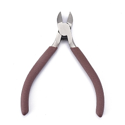 Coconut Brown 50# Carbon Steel Jewelry Pliers, Side Cutting Pliers, Side Cutter, Ferronickel, with Plastic Handle, Coconut Brown, 11x4.6x0.8cm