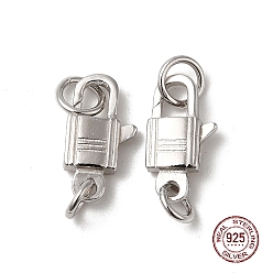 Platinum Rhodium Plated 925 Sterling Silver Lobster Claw Clasps, with Jump Rings, Lock, Platinum, 11.5x6x2.5mm