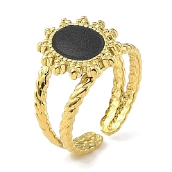 Настоящее золото 18K 304 эмалированные открытые манжеты из нержавеющей стали для женщин, ионное покрытие (ip), овальные, реальный 18 k позолоченный, внутренний диаметр: регулируемый