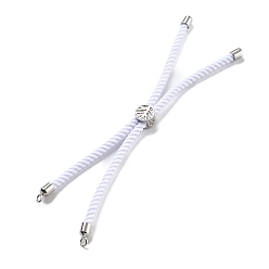 Белый Серебряные браслеты из витого нейлонового шнура, Изготовление браслета из звеньев для подвески-коннектора, с долговечным платиновым латунным наконечником шнура и сплавом «древо жизни», белые, 8-3/4~8-7/8 дюйм (22.2~22.6 см), отверстие : 2 мм