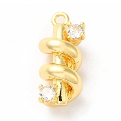 Golden Brass Micro Pave Cubic Zirconia Pendants, Spiral, Golden, 16x7.5x7mm, Hole: 1.2mm