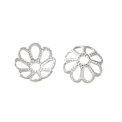 Платина Стойки обшивки латунь крышки шарика, долговечный, без свинца и без кадмия, 8-лепестки, цветок, платина, 8x3 мм, отверстие : 1.4 мм