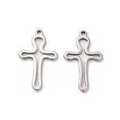 Stainless Steel Color 304 Stainless Steel Pendants, Hollow, Cross Charm, Stainless Steel Color, 17x10.5x1mm, Hole: 1mm