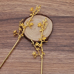 Golden Alloy Hair Stick Findings, with Iron Pins, Branch, Golden, Pin Size: 120x2.5mm