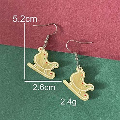 Другие Рождественские акриловые серьги-подвески, платина, санки, 52x26 мм