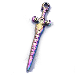 Rainbow Color 304 подвески из нержавеющей стали, очарование меча, Радуга цветов, 40x10x2.8 мм, отверстие : 2.3 мм