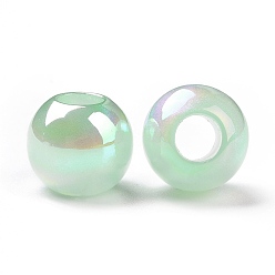 Aquamarine Opaque Acrylic European Beads, Large Hole Beads, AB Color Plated, Round, Aquamarine, 16x14mm, Hole: 7mm