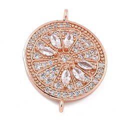 Розовое Золото Стойка покрытие латунь прозрачный кубический цирконий плоские круглые соединители подвески, долговечный, без свинца и без кадмия, розовое золото , 25x19x4.5 мм, отверстие : 1.2 мм
