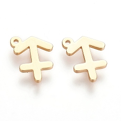 Sagittarius 304 Stainless Steel Charms, Constellation/Zodiac Sign, Real 18K Gold Plated, Sagittarius, 9.5x8x1mm, Hole: 0.8mm