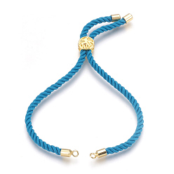 Deep Sky Blue Cotton Cord Bracelet Making, with Brass Findings, Flat Round with Tree of Life, Real 18K Gold Plated, Deep Sky Blue, 8-5/8 inch(22cm), Hole: 2mm