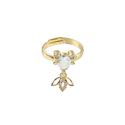 Прозрачный АВ Регулируемые кольца для женщин с микропаве из латуни и кубическими цирконами, рыба, со стеклом, стойки покрытие, золотые, ясно AB, внутренний диаметр: 17 мм