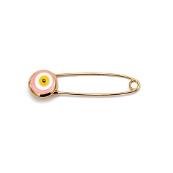 Pink Evil Eye Safety Pin Brooch, Alloy with Glass Brooch, Pink, 39x10mm