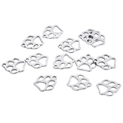 Stainless Steel Color 201 Stainless Steel Pendants, Cat Paw Print Charms, Stainless Steel Color, 13x12x1mm, Hole: 1.2mm