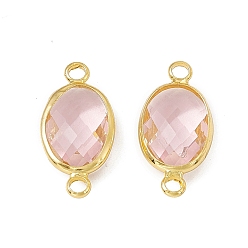 Light Rose Transparent K9 Glass Connector Charms, with Light Gold Plated Brass Findings, Faceted, Oval Links, Light Rose, 21.5x10.5x5.5mm, Hole: 2mm