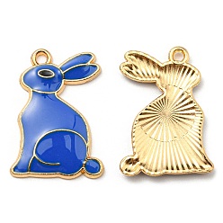 Blue Alloy Pendants, with Enamel, Golden, Cadmium Free & Nickel Free & Lead Free, Rabbit Charms, Blue, 25x17.5x2.5mm, Hole: 1.6mm