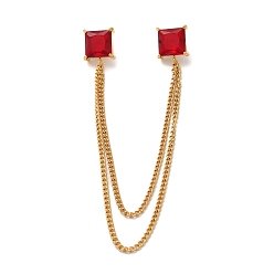 Темно-Красный 304 квадратная подвесная брошь-цепочка из нержавеющей стали с кубическим цирконием, золотые, темно-красный, 170 мм, брошь: 12 мм