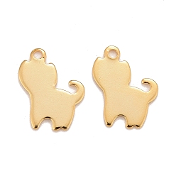 Real 24K Gold Plated 201 Stainless Steel Pendants, Cat, Real 24k Gold Plated, 15x10.5x0.8mm, Hole: 1.4mm