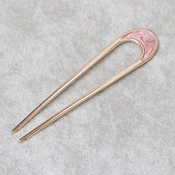 Pink Alloy Enamel Hair Forks, U-shape, Hair Accessories for Women Girl, Pink, 108x25mm