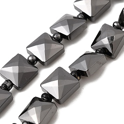 Металлическо-черное Гальванопокрытие Стеклянные бусины с гальваническим покрытием , квадратный, граненые, покрытие черного цвета металла, 8x8x5.5 мм, отверстие : 0.8 мм, около 37 шт / нитка, 15.75'' (40 см)