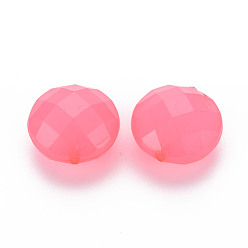 Hot Pink Imitation Jelly Acrylic Beads, Faceted, Flat Round, Hot Pink, 18.5x12.5mm, Hole: 1.5mm, about 220pcs/500g
