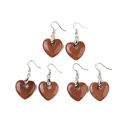 Камень с Пылевым Золотом Серьги из синтетического золота, с латунными крючками для сережек, без свинца и без кадмия, сердце, 47x23 мм