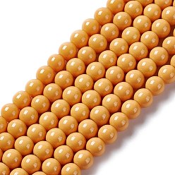 Gold Painted Glass Bead Strands, Baking Paint, Round, Gold, 10mm, Hole: 1.3~1.6mm, about 80pcs/strand, 31.4 inch