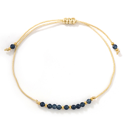 Zafiro Pulseras de cuentas trenzadas con piedras de nacimiento naturales para mujer, zafiro, con granos de cobre amarillo, diámetro interior: 11 pulgada (28 cm)