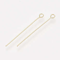 Real 18K Gold Plated Brass Eye Pins, Real 18K Gold Plated, 30x0.5mm, Hole: 1.6mm
