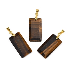 Тигровый глаз Граненые подвески из натурального тигрового глаза, Прямоугольные подвески с латунными зажимами золотистого цвета, 25x13x4 мм, отверстие : 5x4 мм