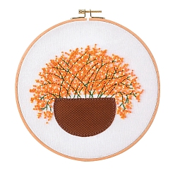 Orange Flower Basket Pattern Embroidery Beginner Kits, including Embroidery Fabric & Needle & Thread, Instruction, Orange, 200mm